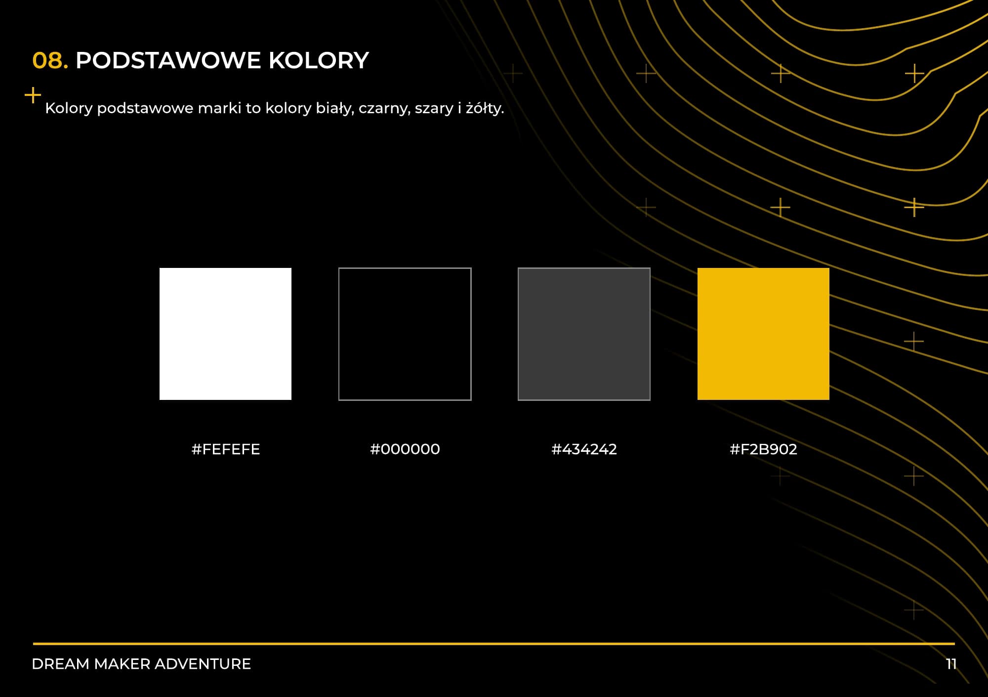 Paleta kolorów DreamMaker Adventure: biel, czerń, szarość i żółć