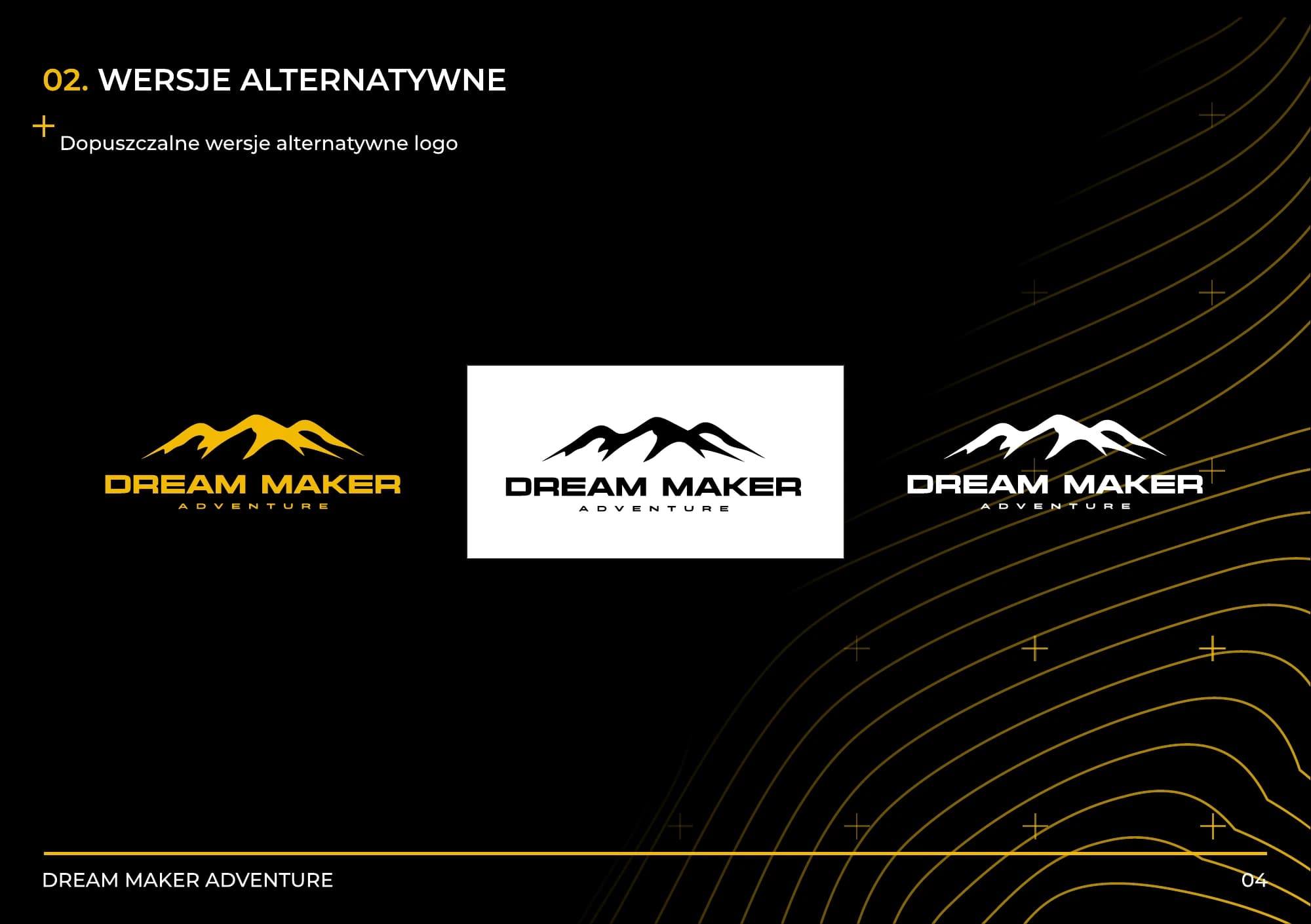 Białe, czarne i żółte warianty logo DreamMaker Adventure