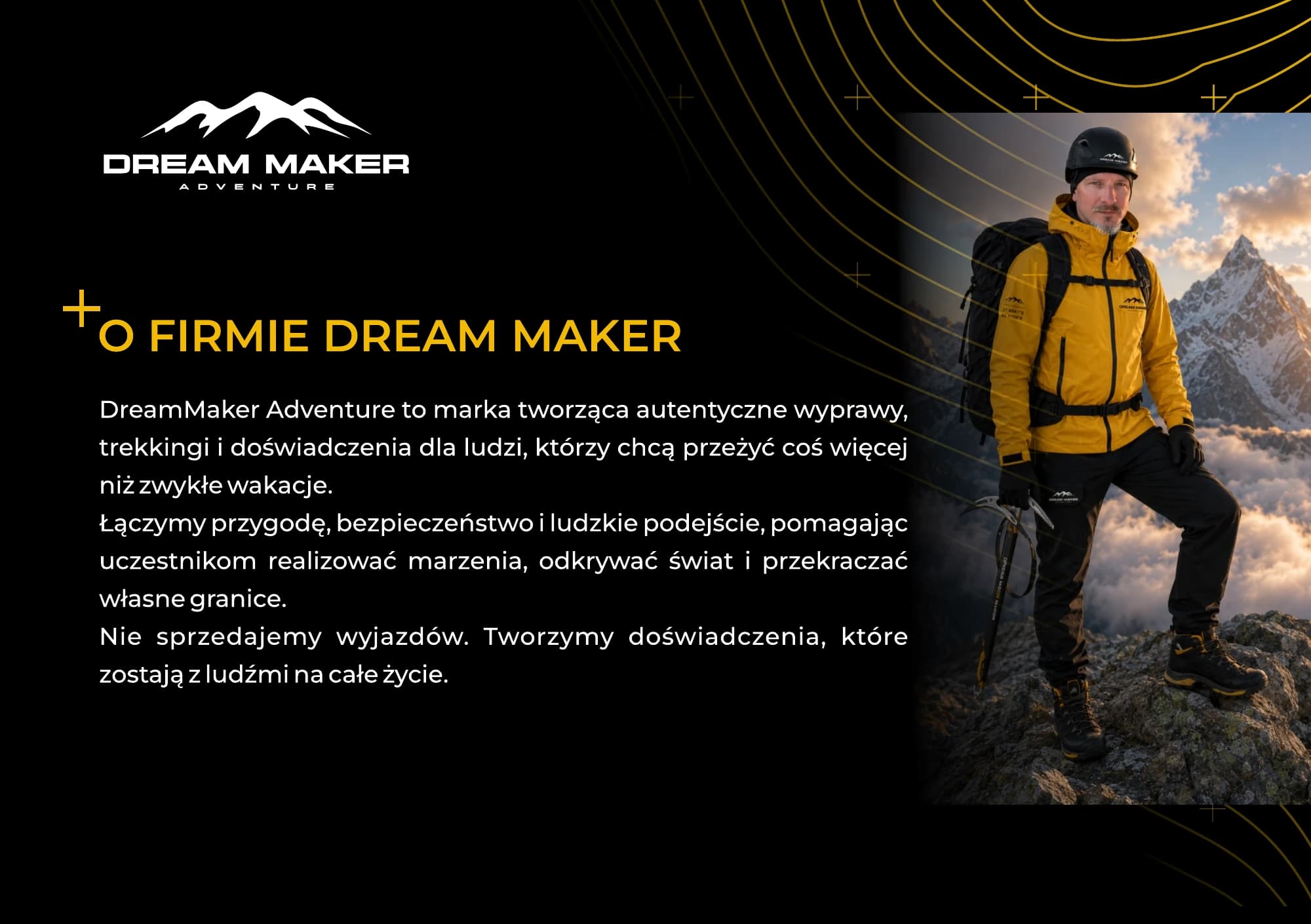 Misja DreamMaker Adventure i górski motyw identyfikacji wizualnej