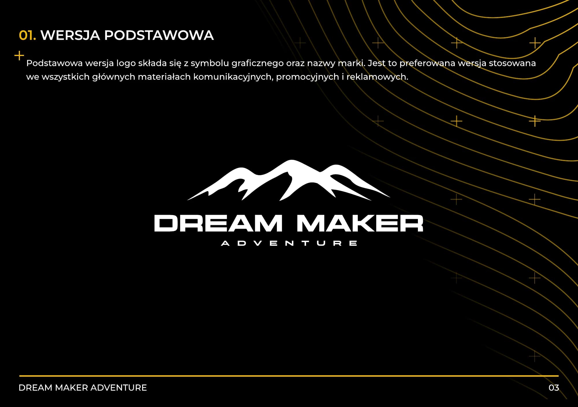 Podstawowe logo DreamMaker Adventure na tle linii topograficznych