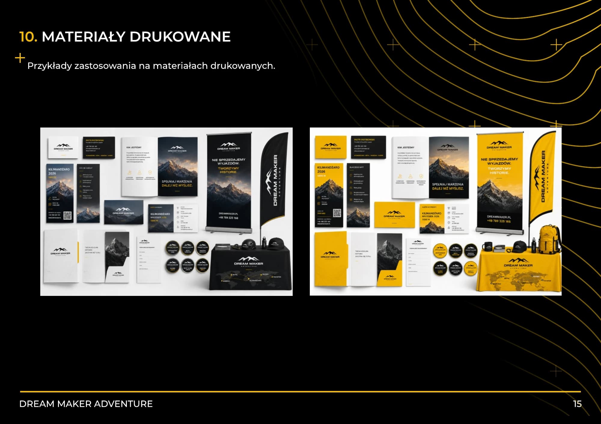 Przykłady brandingu DreamMaker Adventure na materiałach drukowanych